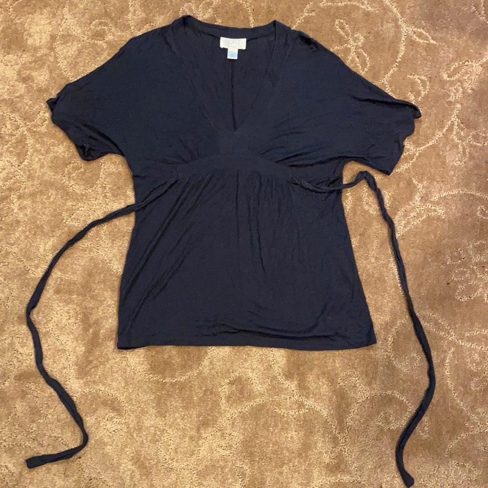LOFT petites navy v-neck blouse (small flaw)